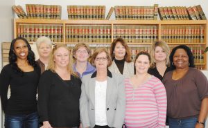 DILLON COUNTY CLERK OF COURT OFFICE STAFF—Pictured are (front row, l-r) Leigh Berry, Clerk of Court Gwen Hyatt, Nikki Lucas, (back row, l-r) Marquita Britton, Lynn Lee,  Cindy Allen, Susie Young, Crystal Moore, and Diane Lewis. (Photo by Johnnie Daniels/The Dillon Herald)